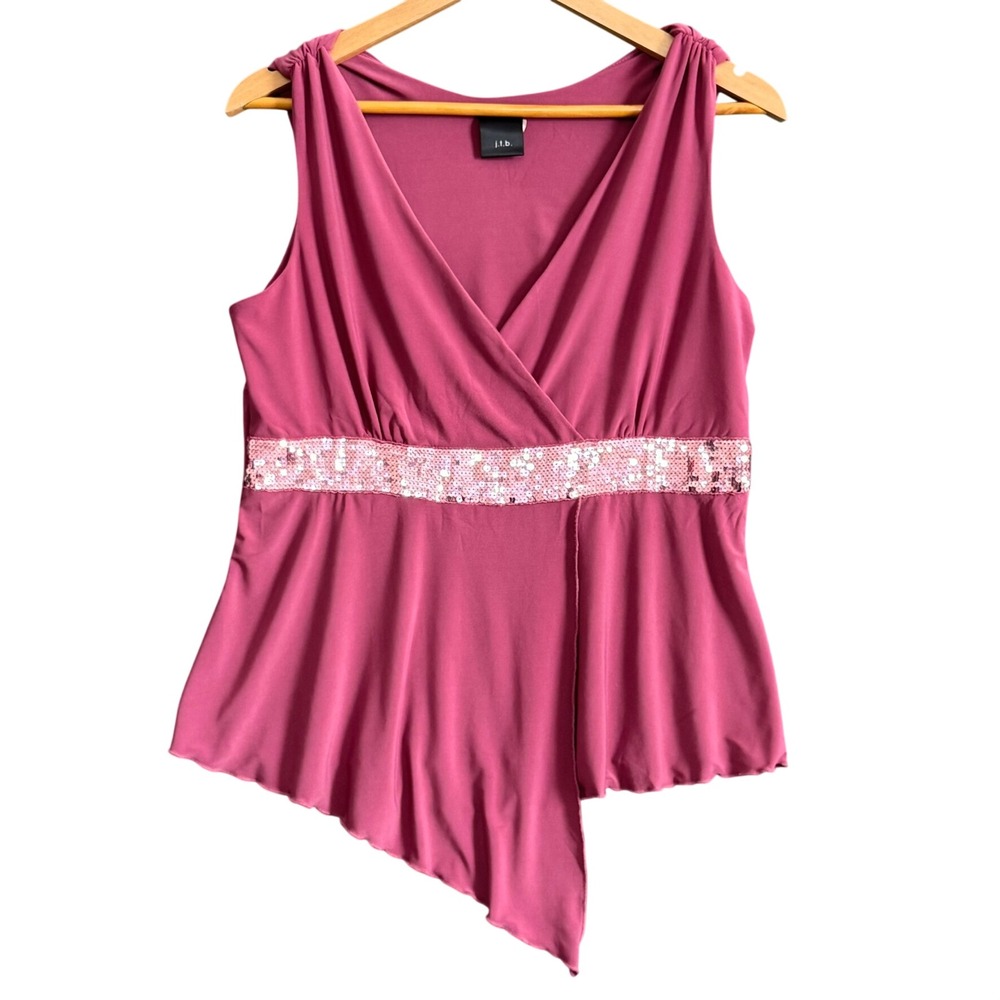 J.T.B. Pink Sequin Handkerchief Hem Sleeveless Top Y2K‎ VTG Glam Coquette Barbie